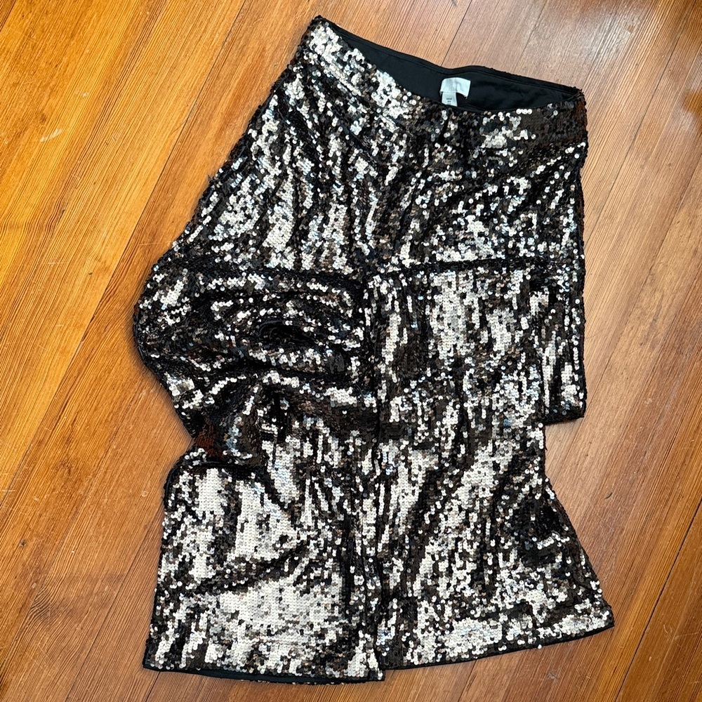 H&M Black and Silver Sequin Wide-Leg Trousers